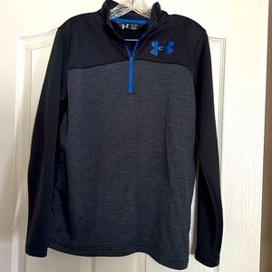 Youth XL
Under Armour 3/4 zip pullover 
Black and gray with blue accent